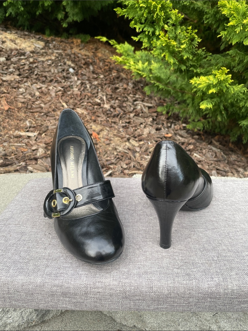 ANTONIO MELANI Black Patent Leather Mary Jane Heels